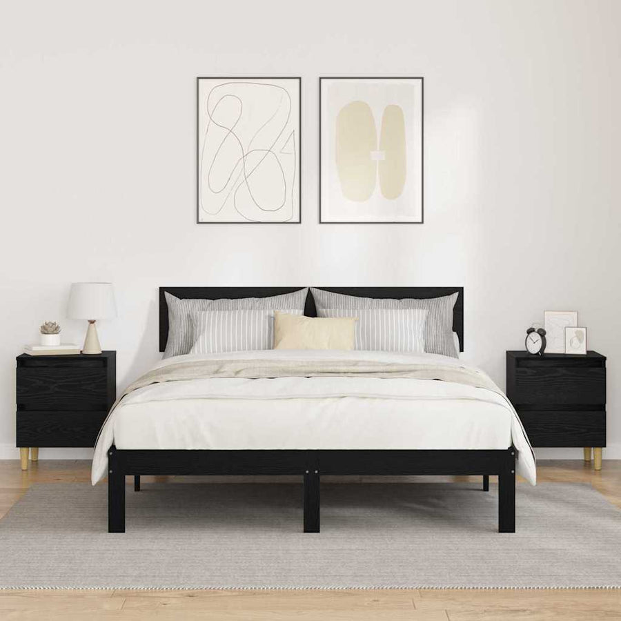 Bedkasten 2 pcs Zwart Eiken 40 x 35 x 50 cm Bewerkt hout