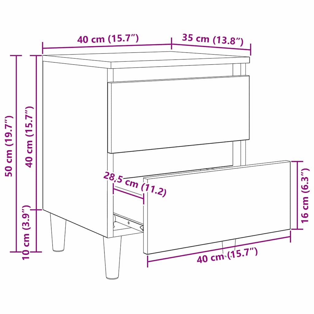 Bedkasten 2 pcs Zwart Eiken 40 x 35 x 50 cm Bewerkt hout