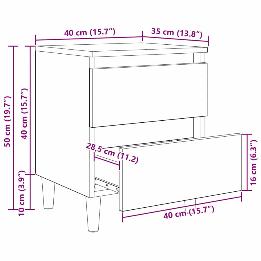 Bedkasten 2 pcs Zwart Eiken 40 x 35 x 50 cm Bewerkt hout