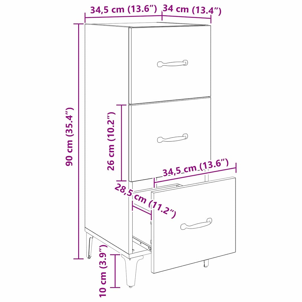 Dressoir met lade Zwart Eiken 34,5 x 34 x 90 cm Bewerkt hout
