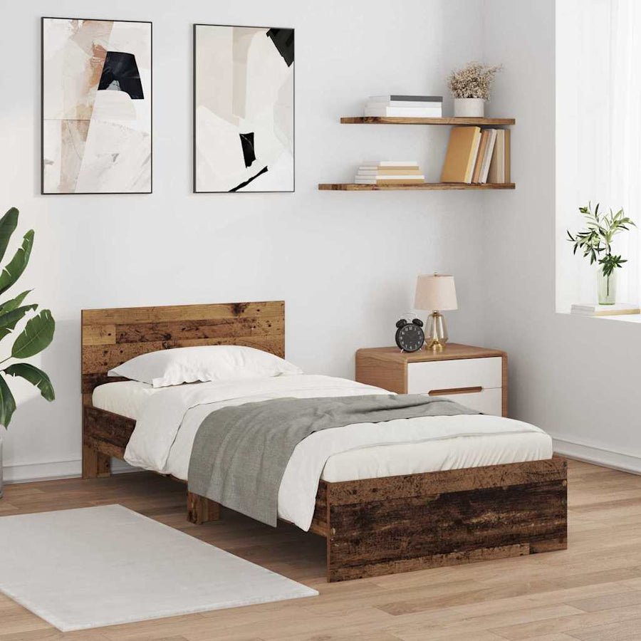 Bedframe met hoofdeinde Oud Hout 100 x 200 cm Bewerkt hout