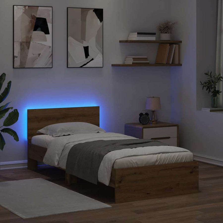 Bedframe met hoofdeinde Artisan Eiken 100 x 200 cm Bewerkt hout