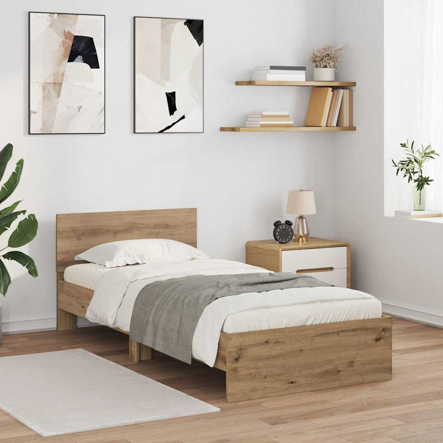 Bedframe met hoofdeinde Artisan Eiken 100 x 200 cm Bewerkt hout