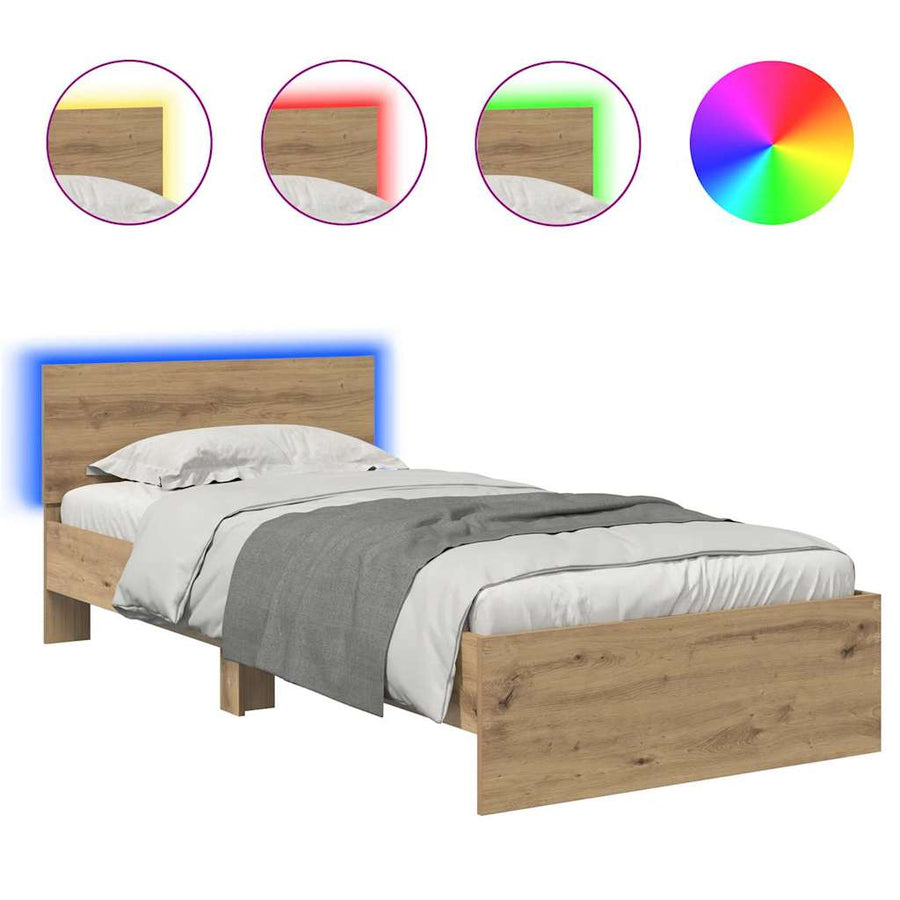 Bedframe met hoofdeinde Artisan Eiken 100 x 200 cm Bewerkt hout