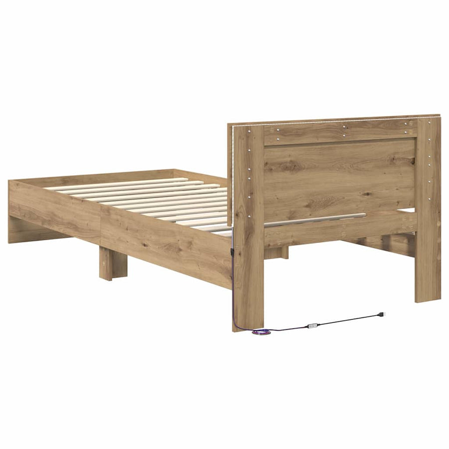 Bedframe met hoofdeinde Artisan Eiken 100 x 200 cm Bewerkt hout