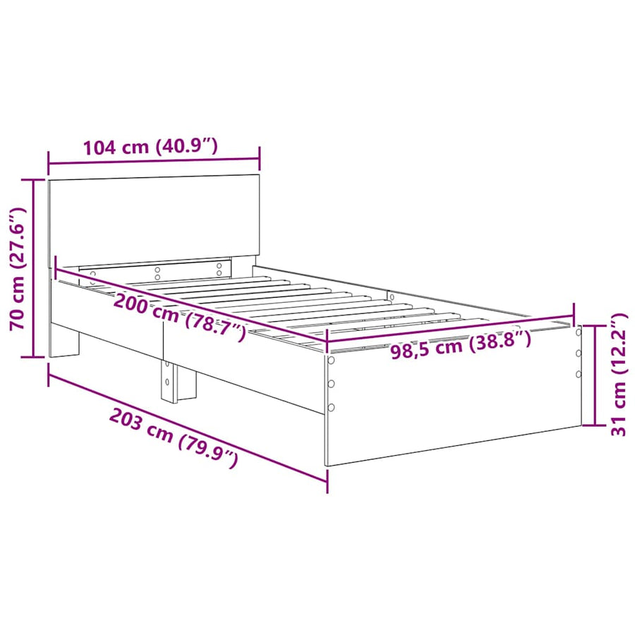 Bedframe met hoofdeinde Artisan Eiken 100 x 200 cm Bewerkt hout