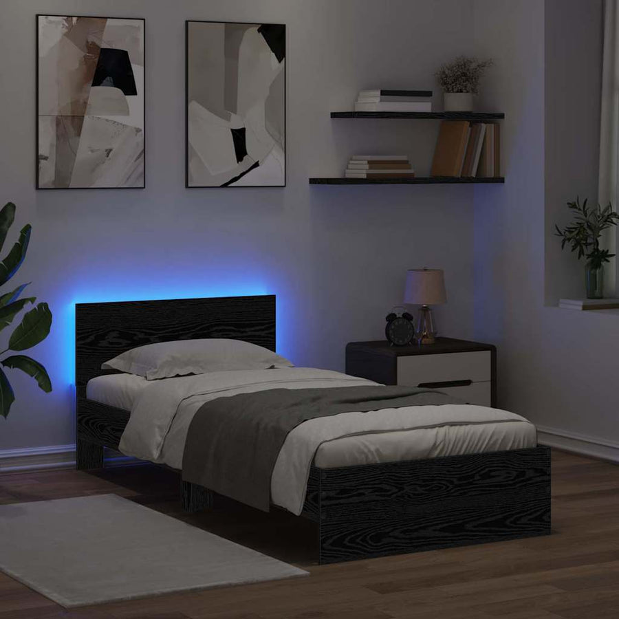 Bedframe met hoofdeinde Zwart Eiken 90 x 200 cm Bewerkt hout