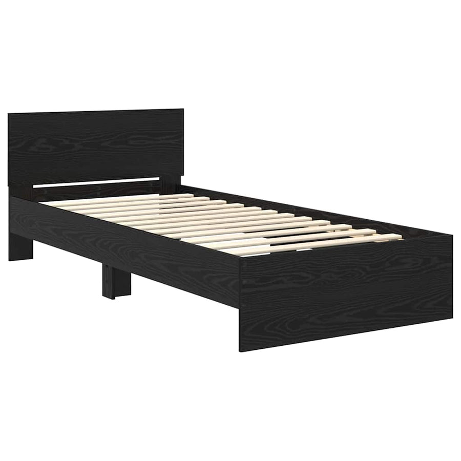 Bedframe met hoofdeinde Zwart Eiken 90 x 200 cm Bewerkt hout
