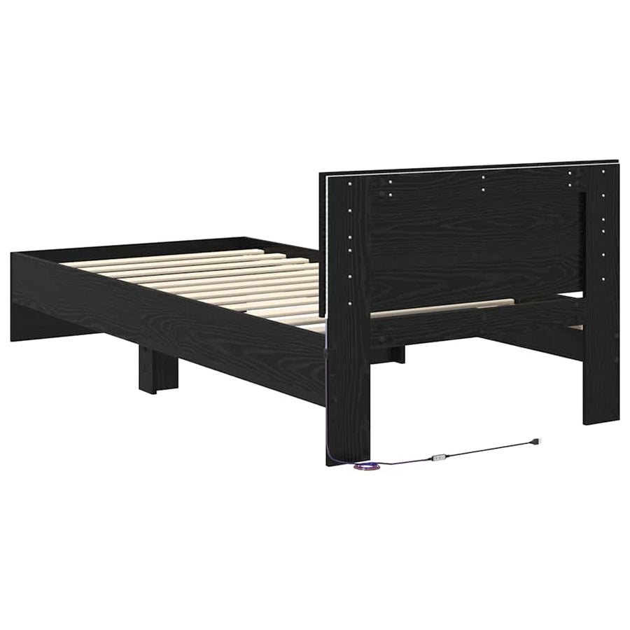 Bedframe met hoofdeinde Zwart Eiken 90 x 200 cm Bewerkt hout