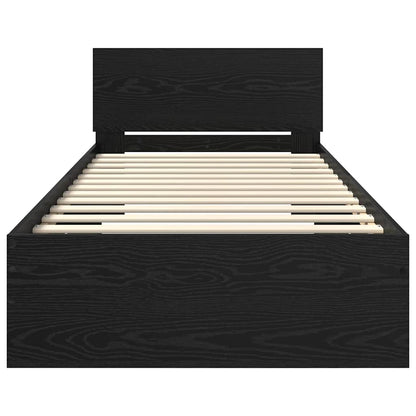 Bedframe met hoofdeinde Zwart Eiken 90 x 200 cm Bewerkt hout