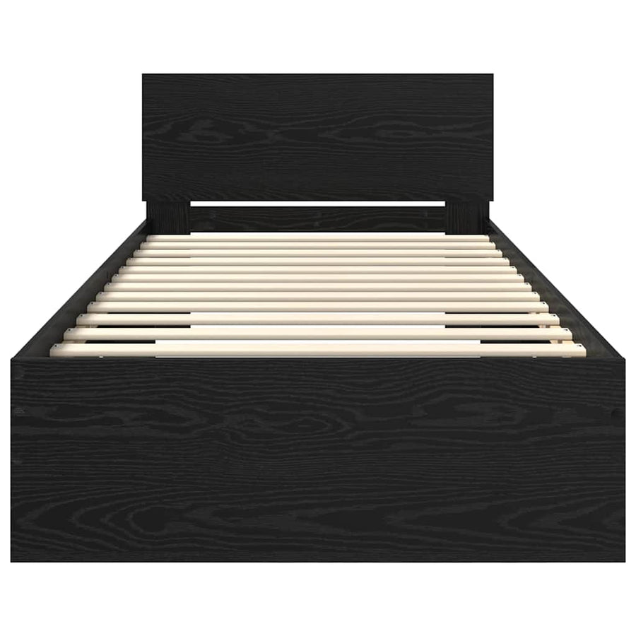 Bedframe met hoofdeinde Zwart Eiken 90 x 200 cm Bewerkt hout