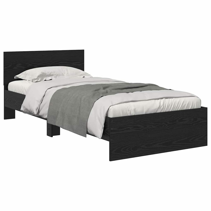Bedframe met hoofdeinde Zwart Eiken 90 x 200 cm Bewerkt hout