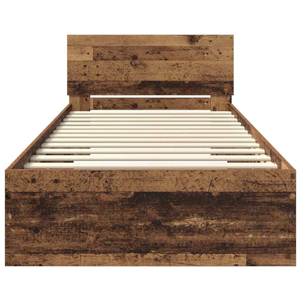 Bedframe met hoofdeinde Oud Hout 90 x 190 cm Bewerkt hout