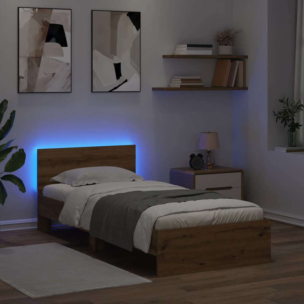 Bedframe met hoofdeinde Artisan Eiken 90 x 190 cm Bewerkt hout