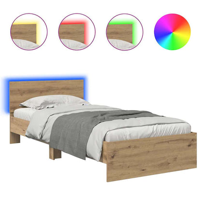 Bedframe met hoofdeinde Artisan Eiken 90 x 190 cm Bewerkt hout