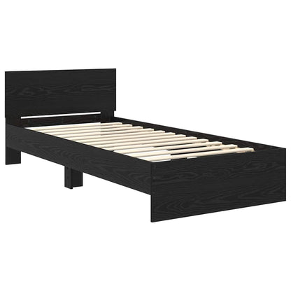 Bedframe met hoofdeinde Zwart Eiken 90 x 190 cm Bewerkt hout