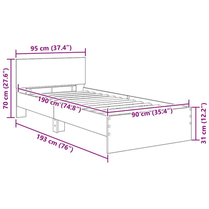 Bedframe met hoofdeinde Zwart Eiken 90 x 190 cm Bewerkt hout