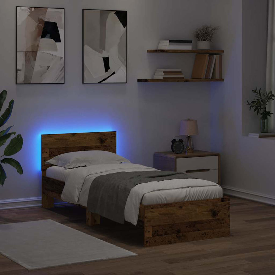 Bedframe met hoofdeinde Oud Hout 75 x 190 cm Bewerkt hout