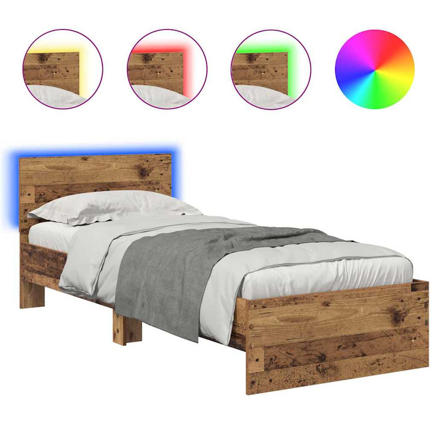 Bedframe met hoofdeinde Oud Hout 75 x 190 cm Bewerkt hout