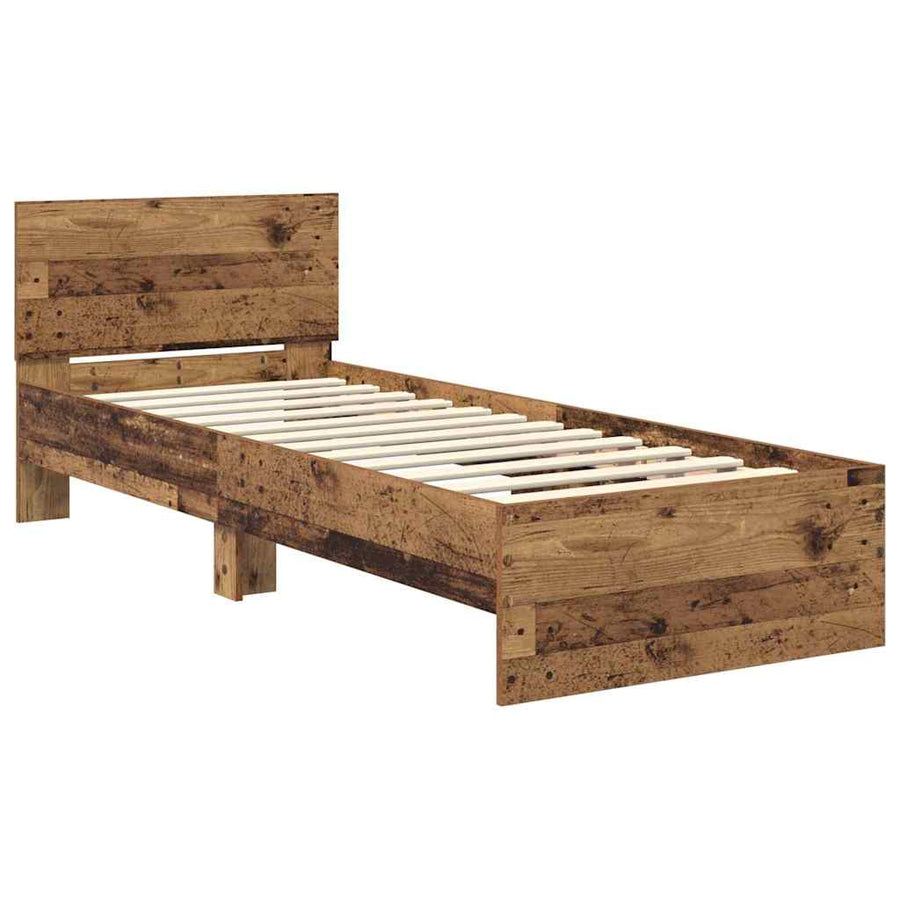 Bedframe met hoofdeinde Oud Hout 75 x 190 cm Bewerkt hout