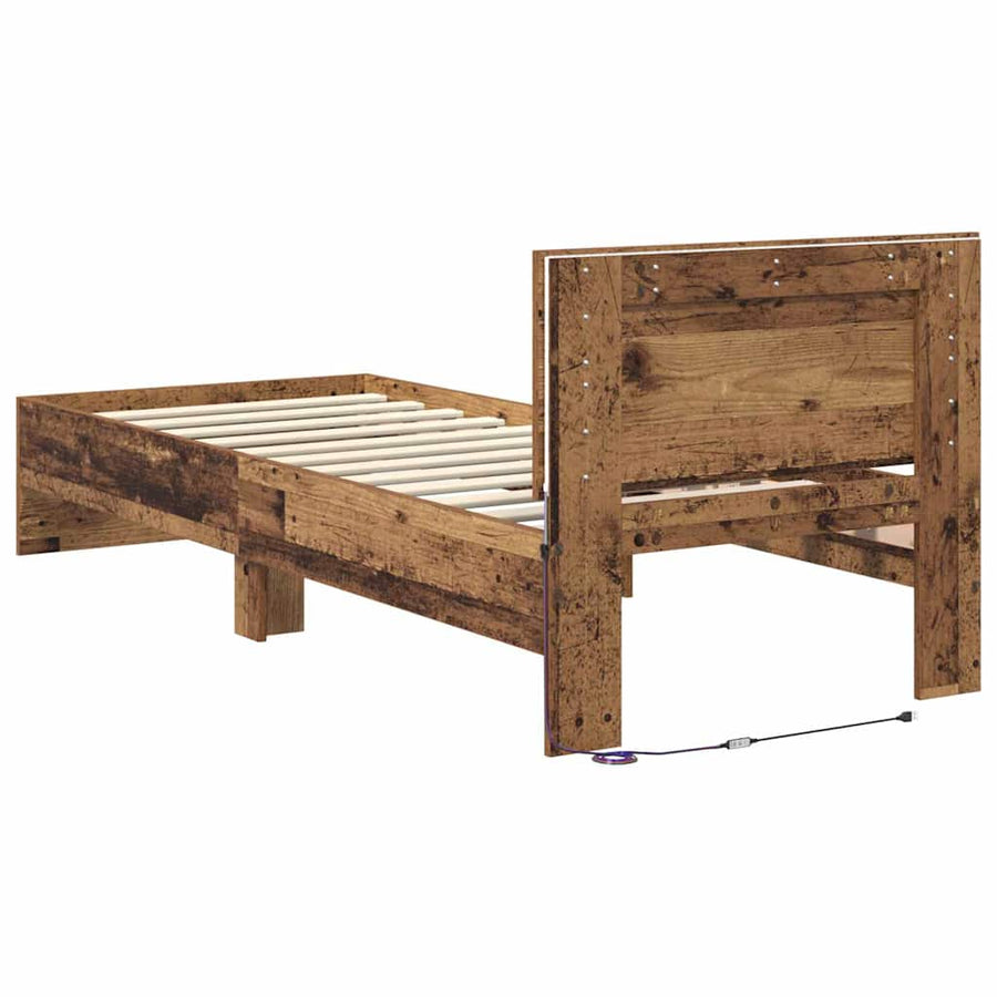 Bedframe met hoofdeinde Oud Hout 75 x 190 cm Bewerkt hout