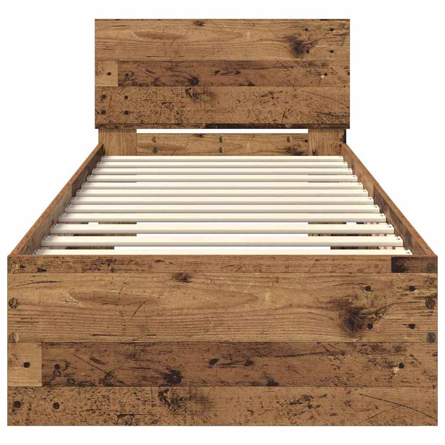 Bedframe met hoofdeinde Oud Hout 75 x 190 cm Bewerkt hout