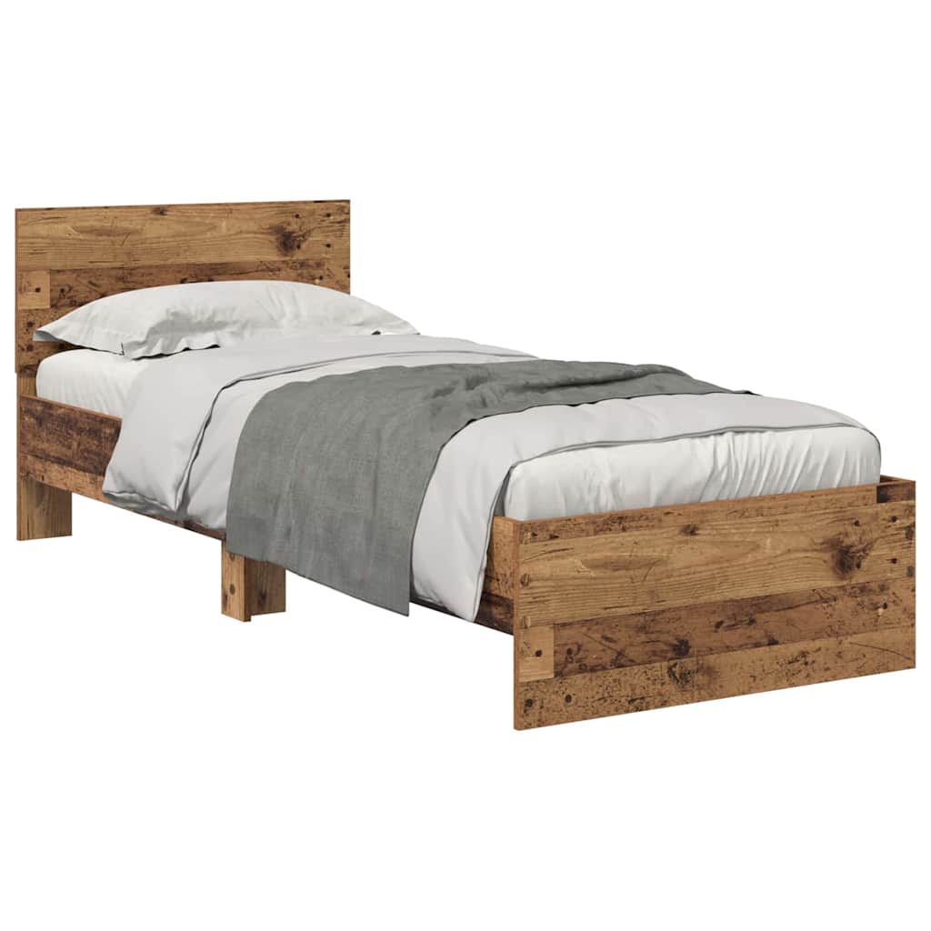 Bedframe met hoofdeinde Oud Hout 75 x 190 cm Bewerkt hout