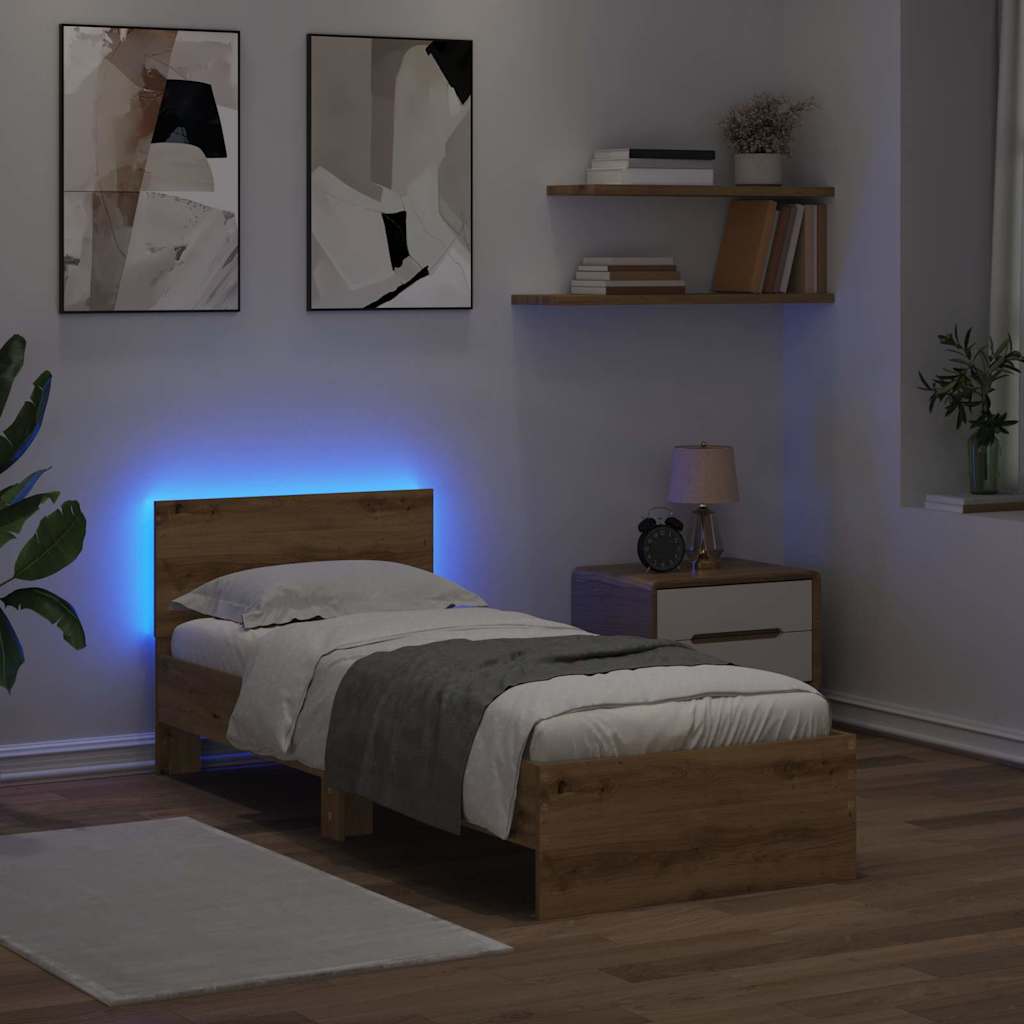 Bedframe met hoofdeinde Artisan Eiken 75 x 190 cm Bewerkt hout