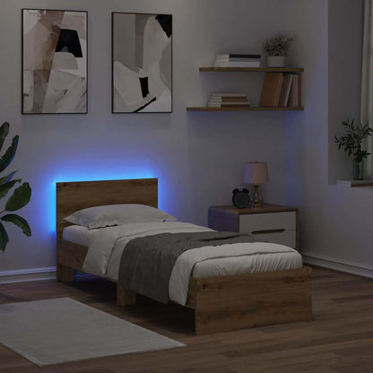 Bedframe met hoofdeinde Artisan Eiken 75 x 190 cm Bewerkt hout