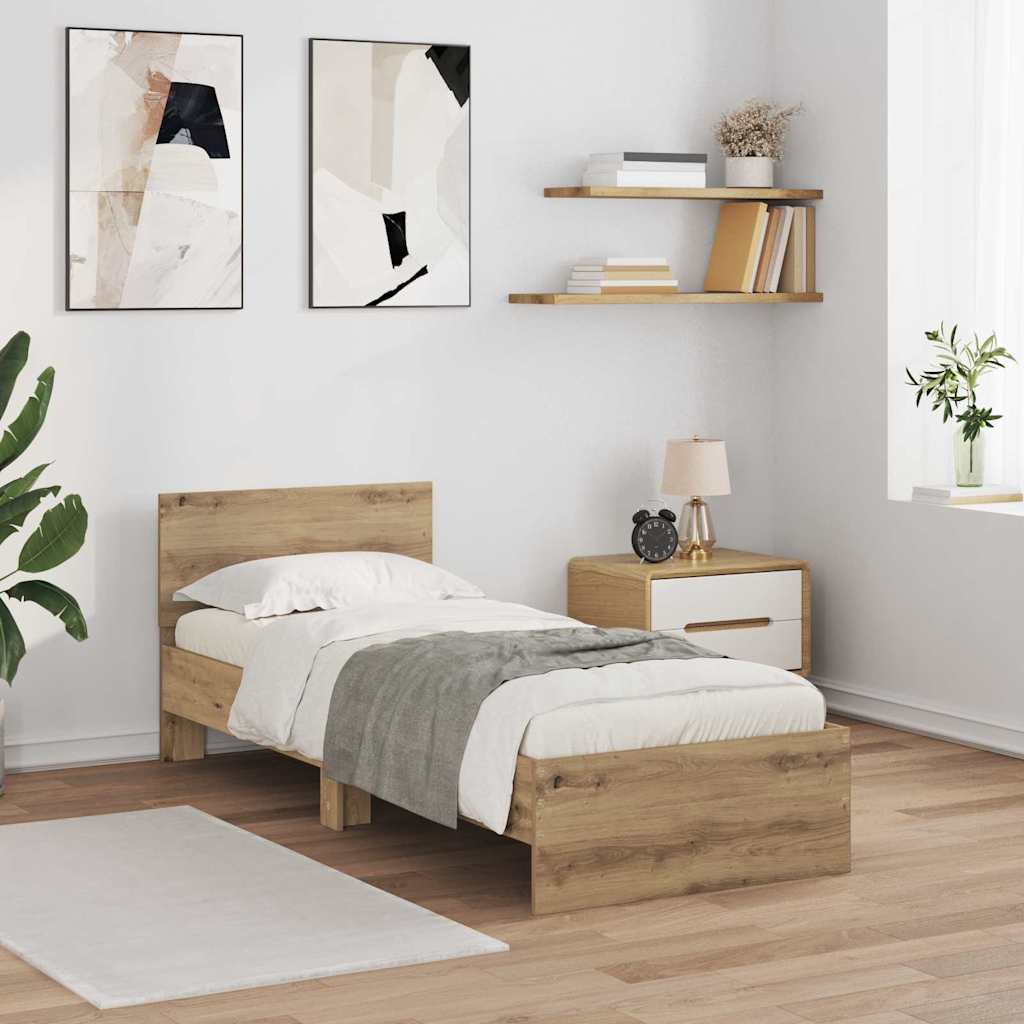 Bedframe met hoofdeinde Artisan Eiken 75 x 190 cm Bewerkt hout