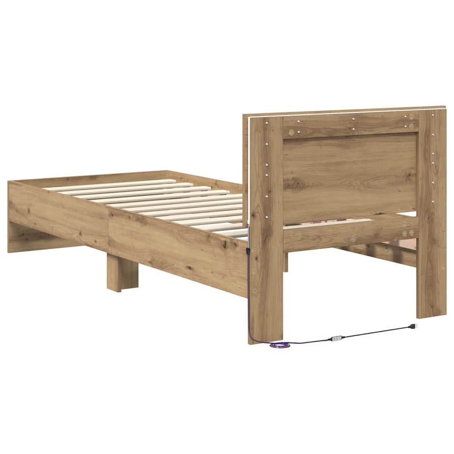 Bedframe met hoofdeinde Artisan Eiken 75 x 190 cm Bewerkt hout