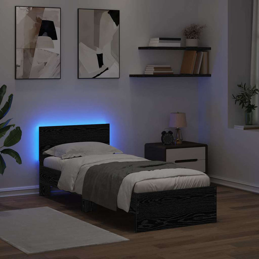 Bedframe met hoofdeinde Zwart Eiken 75 x 190 cm Bewerkt hout