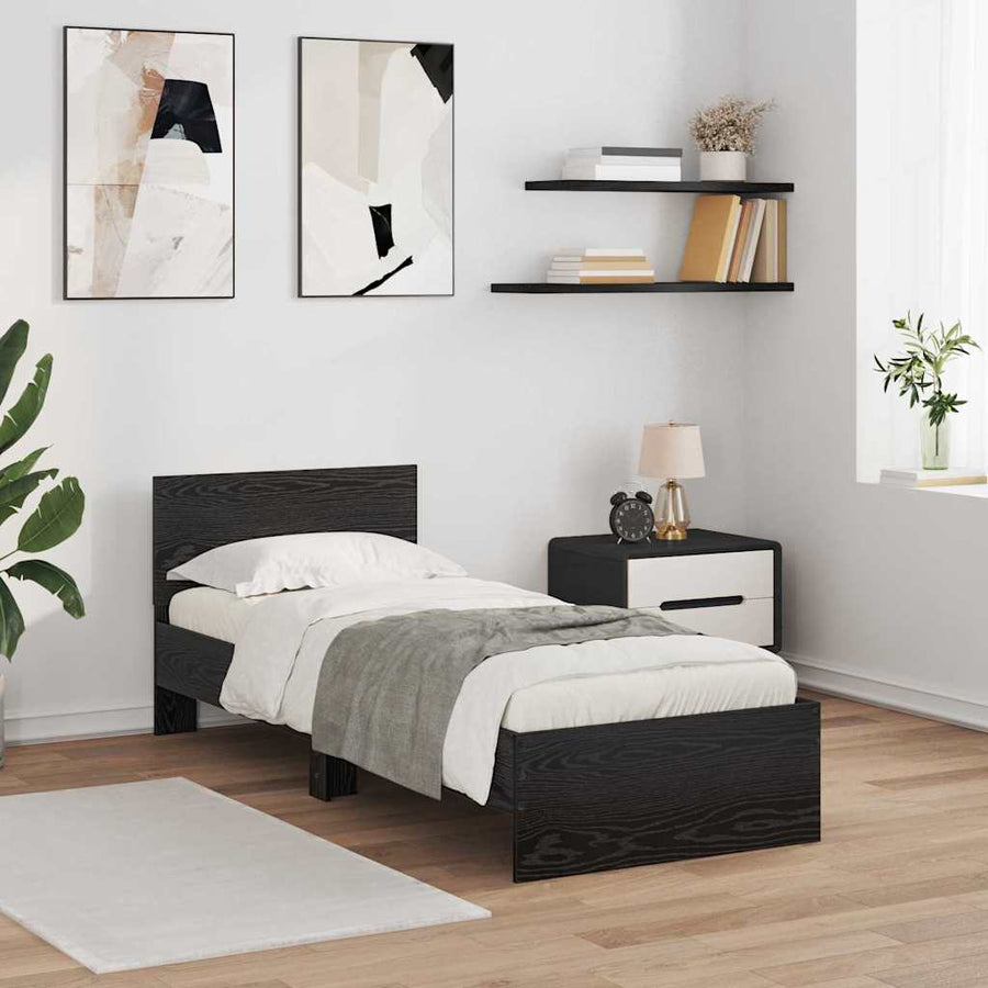 Bedframe met hoofdeinde Zwart Eiken 75 x 190 cm Bewerkt hout