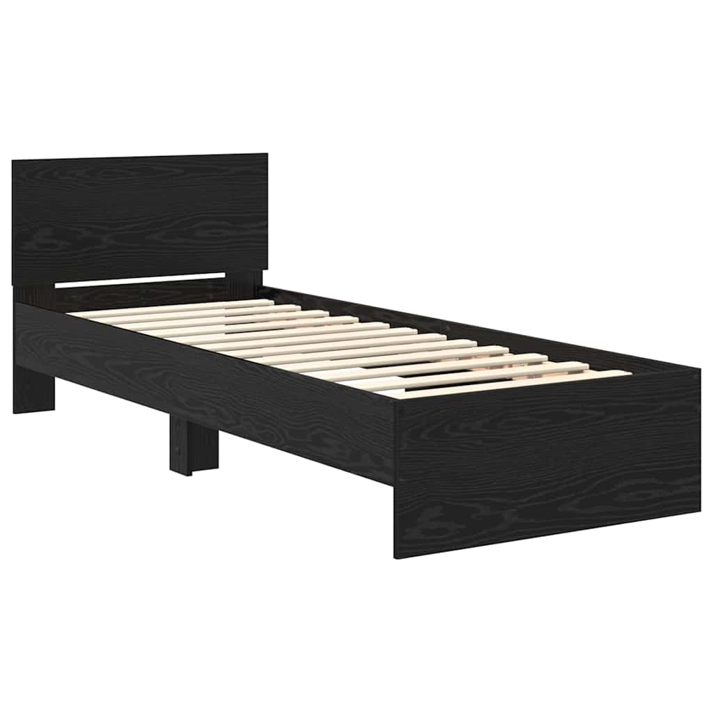 Bedframe met hoofdeinde Zwart Eiken 75 x 190 cm Bewerkt hout