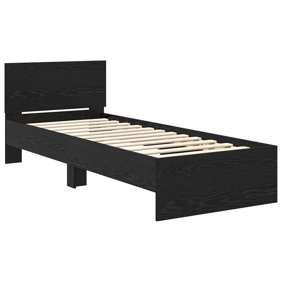 Bedframe met hoofdeinde Zwart Eiken 75 x 190 cm Bewerkt hout
