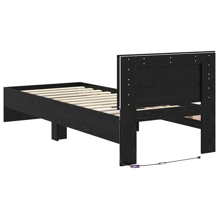 Bedframe met hoofdeinde Zwart Eiken 75 x 190 cm Bewerkt hout