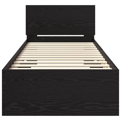 Bedframe met hoofdeinde Zwart Eiken 75 x 190 cm Bewerkt hout