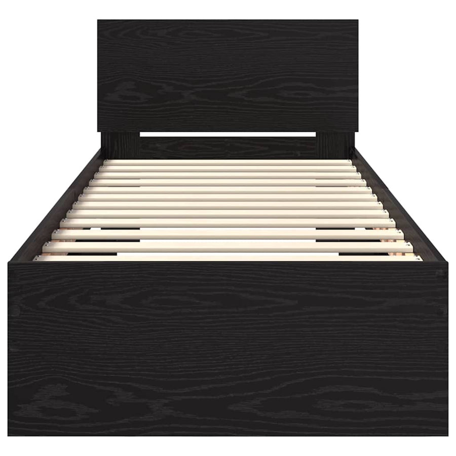 Bedframe met hoofdeinde Zwart Eiken 75 x 190 cm Bewerkt hout
