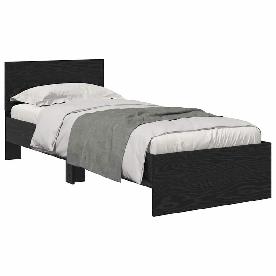 Bedframe met hoofdeinde Zwart Eiken 75 x 190 cm Bewerkt hout