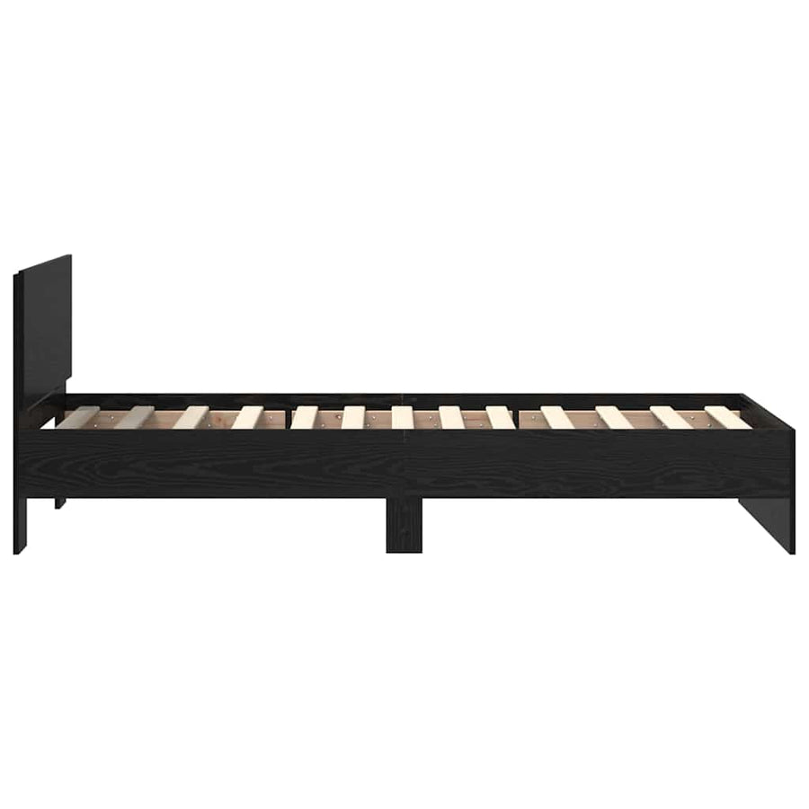 Bedframe met hoofdeinde Zwart Eiken 75 x 190 cm Bewerkt hout