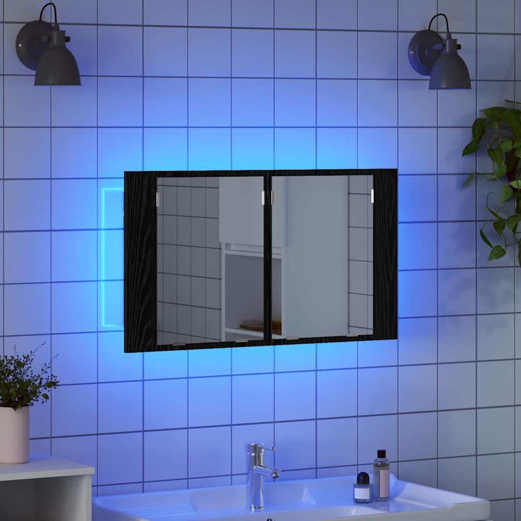 Badkamer spiegelkast Zwart Eiken 80 x 12 x 45 cm Bewerkt hout