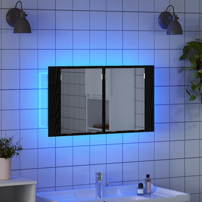 Badkamer spiegelkast Zwart Eiken 80 x 12 x 45 cm Bewerkt hout