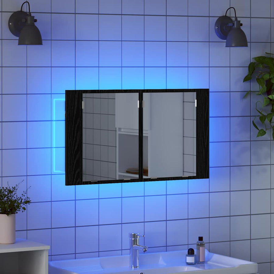 Badkamer spiegelkast Zwart Eiken 80 x 12 x 45 cm Bewerkt hout