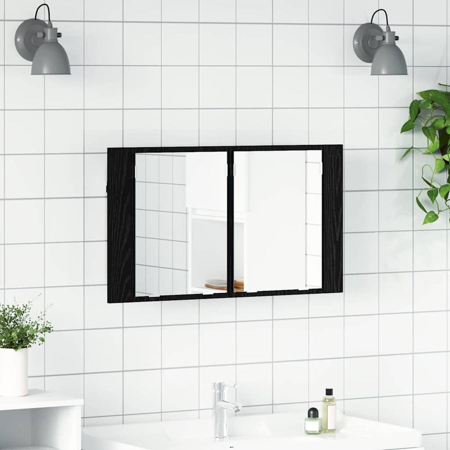 Badkamer spiegelkast Zwart Eiken 80 x 12 x 45 cm Bewerkt hout