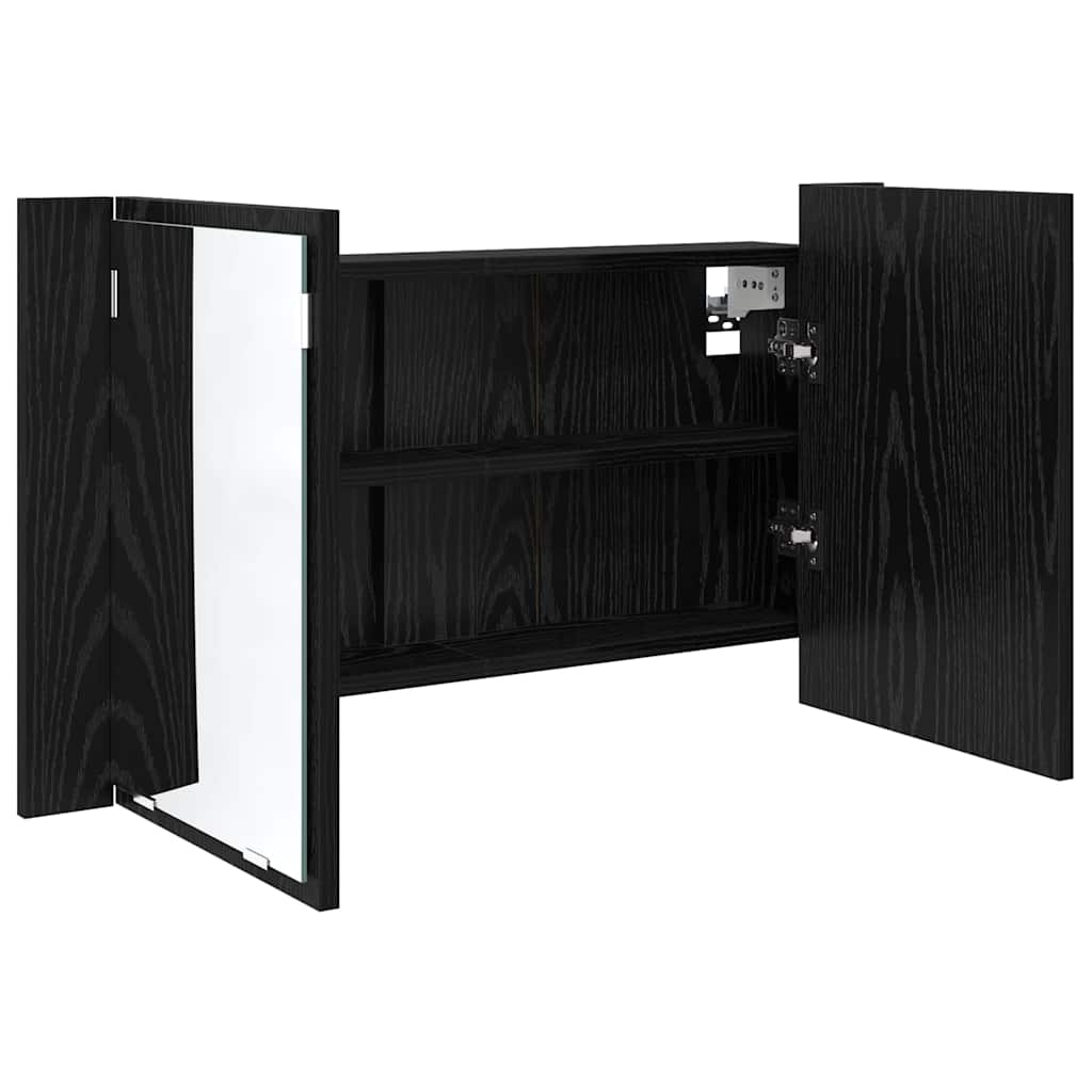 Badkamer spiegelkast Zwart Eiken 80 x 12 x 45 cm Bewerkt hout