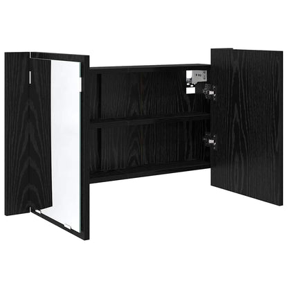Badkamer spiegelkast Zwart Eiken 80 x 12 x 45 cm Bewerkt hout