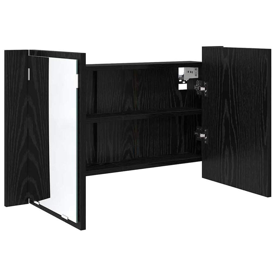Badkamer spiegelkast Zwart Eiken 80 x 12 x 45 cm Bewerkt hout
