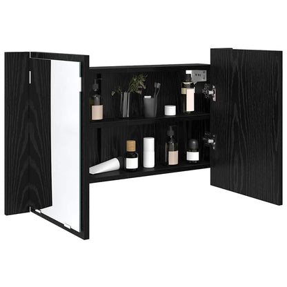 Badkamer spiegelkast Zwart Eiken 80 x 12 x 45 cm Bewerkt hout