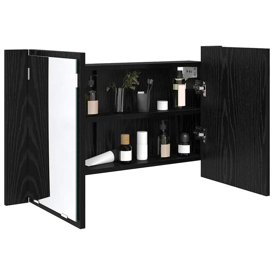 Badkamer spiegelkast Zwart Eiken 80 x 12 x 45 cm Bewerkt hout