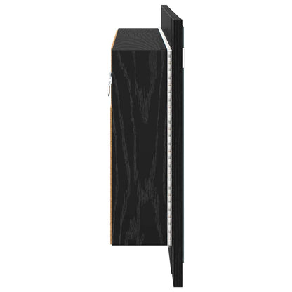 Badkamer spiegelkast Zwart Eiken 80 x 12 x 45 cm Bewerkt hout